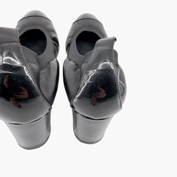 Chanel Elastic Cap Toe Pump Size 40 US 9-9.5 Black Leather CC Stretch Block Heel - Picture 7 of 15